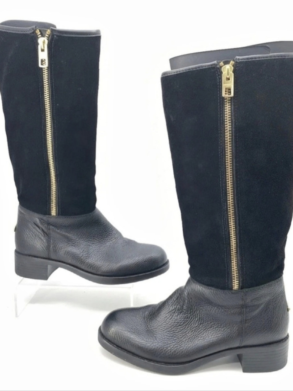 Coach Bailey Boot Black Tall Zip Boots 7.5 Leather and Suede